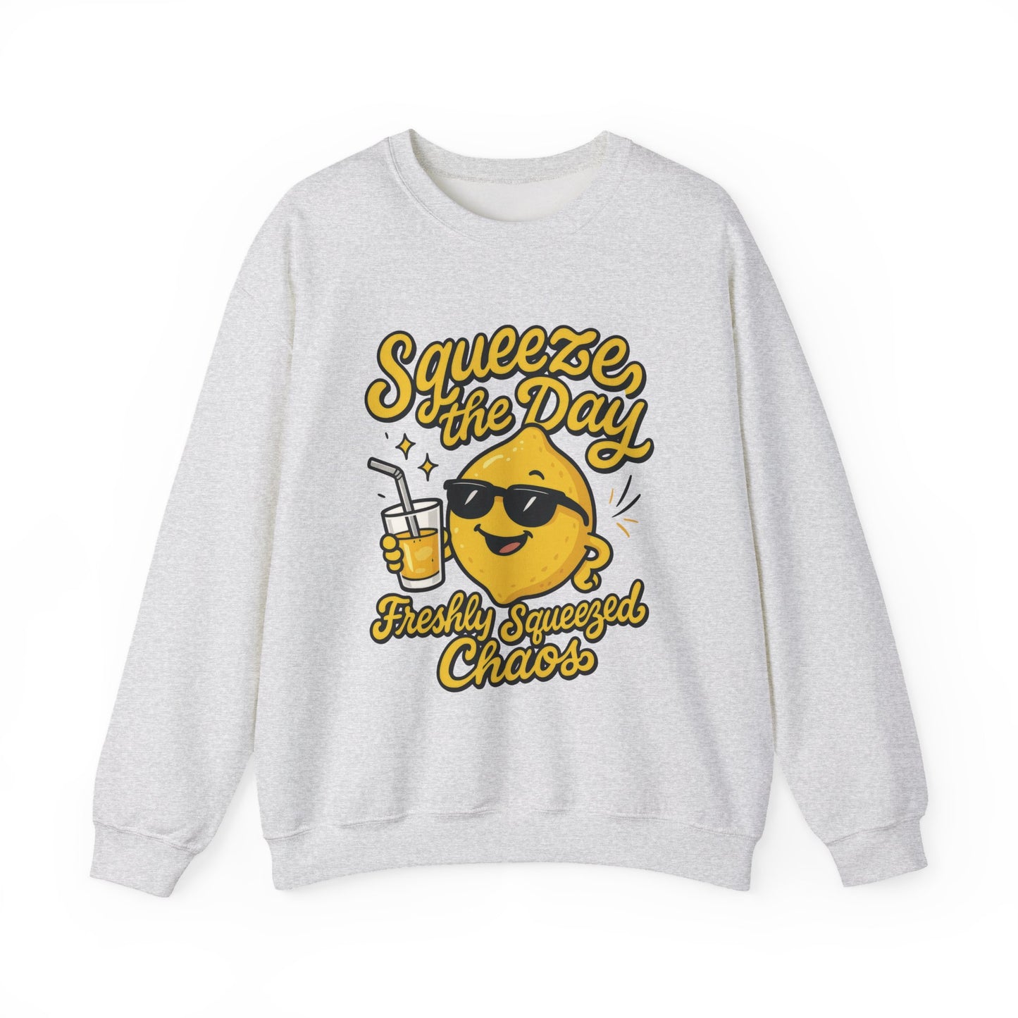 Funny Lemon Womens Sweatshirt - Squeeze The Day Freshly Squeezed Chaos Cozy Pullover - Citrus Positive Crewneck Sweatshirt, Cheerful Fashion