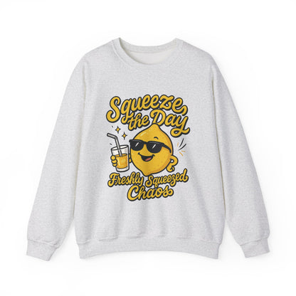 Funny Lemon Womens Sweatshirt - Squeeze The Day Freshly Squeezed Chaos Cozy Pullover - Citrus Positive Crewneck Sweatshirt, Cheerful Fashion