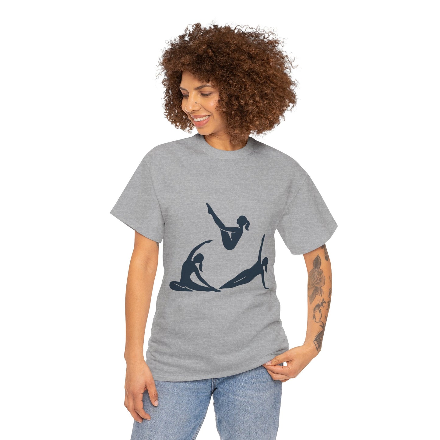 Womens Heavy Cotton Tee, Womens Pilates Graphic T-Shirt, Yoga Fitness Tee, Workout Top with Silhouette Print