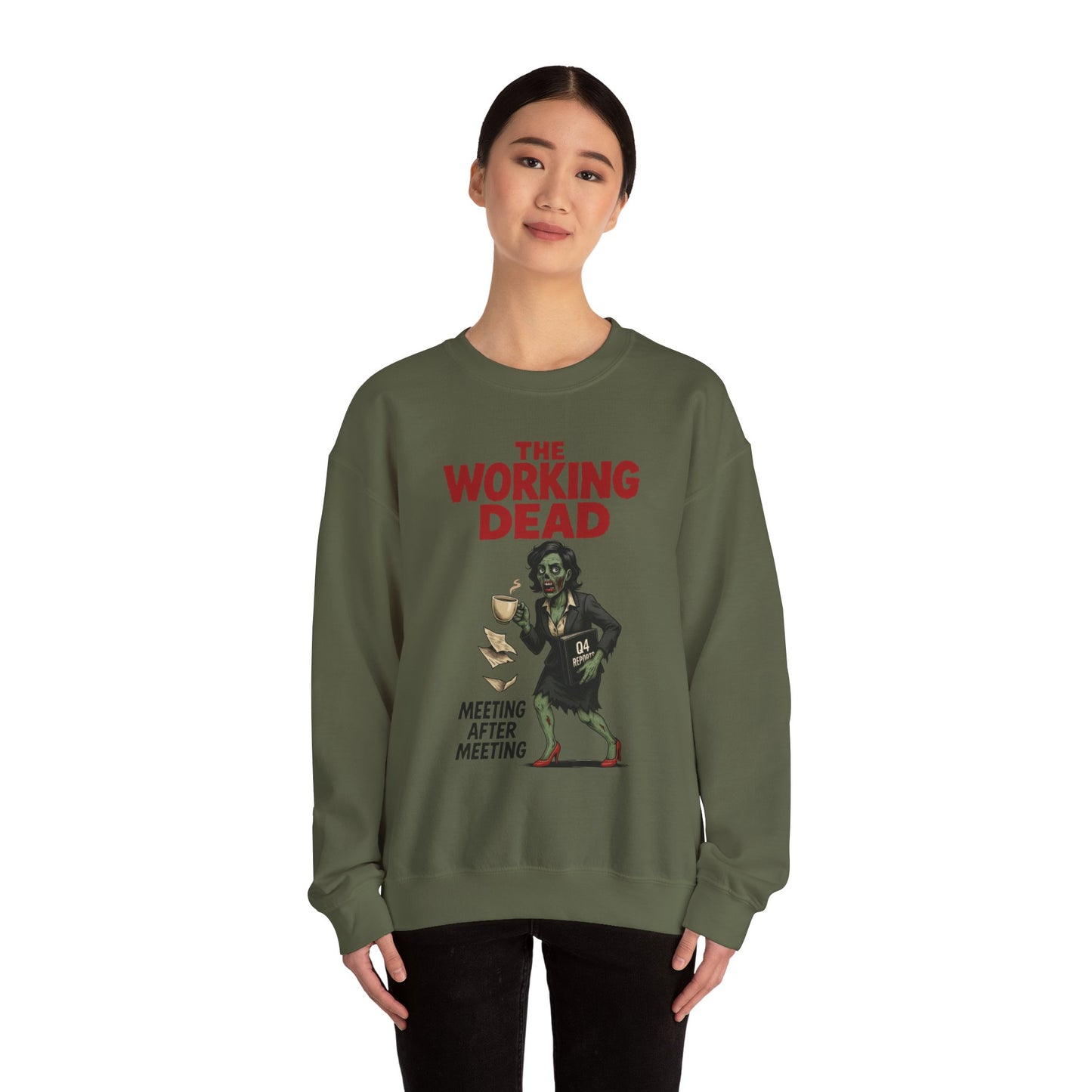 The Working Dead Women's Funny Zombie Sweatshirt, Office Humor Crewneck, Halloween Work Top