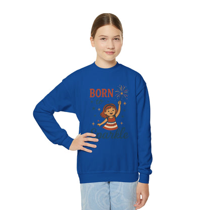 4th of July Youth Crewneck Sweatshirt, Born to Sparkle Tee, Patriotic Fireworks Toddler Crewneck, Independence Day Outfit for Tween Girls