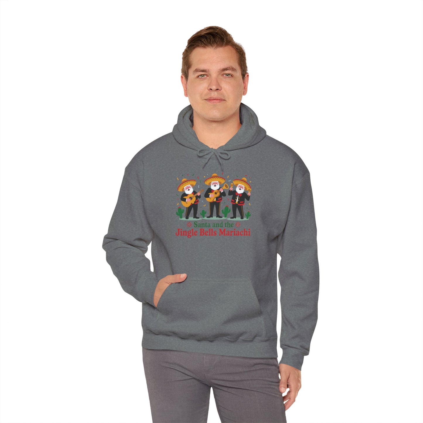 Santa and the Jingle Bells Mariachi Hoodie, Funny Mexican Santa Christmas Hoodie, Latin Fiesta Holiday Sweatshirt