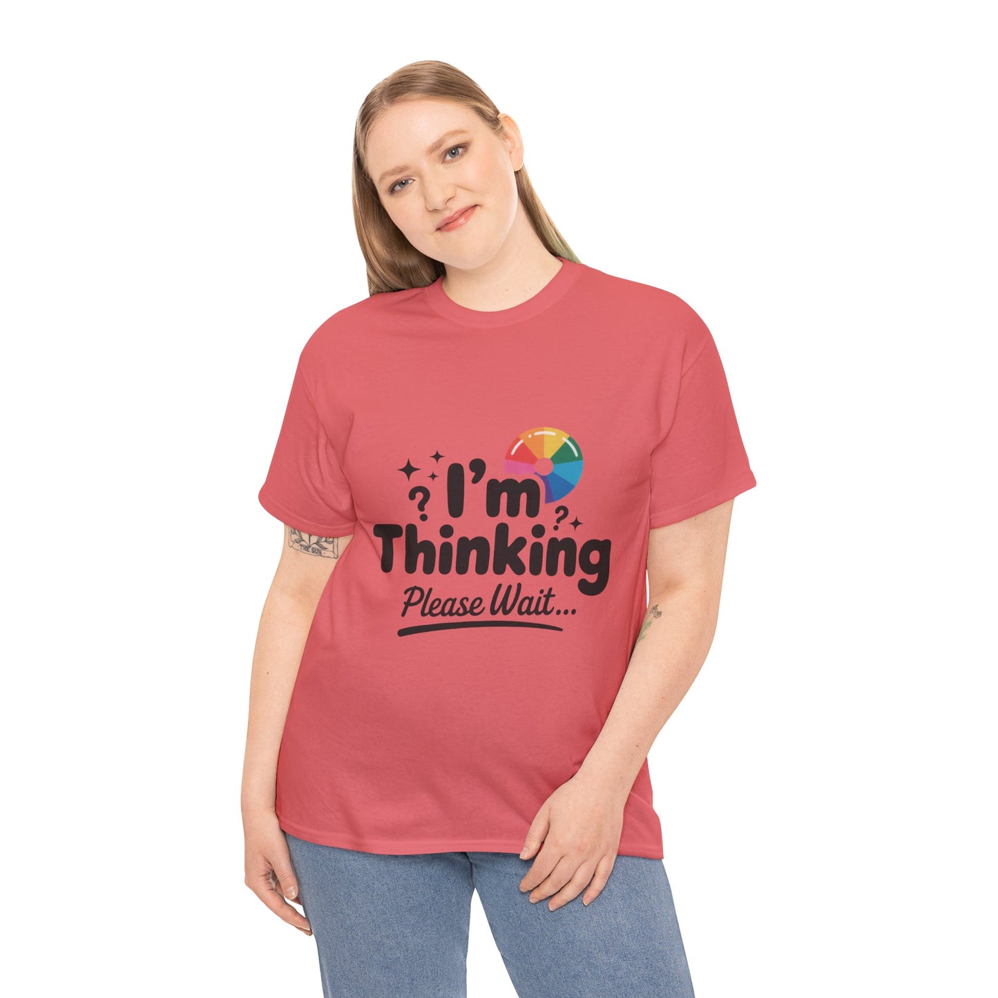 Funny - Im Thinking Please Wait - T-Shirt for Women, Cute Geeky Gift for Introverts, Programmers, Designers, Fun Humor Shirt