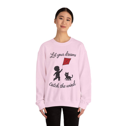 Dream Big Womens Crewneck Sweatshirt, Inspirational Gift, Cozy Lounge Wear, Cat Lover's Apparel, Kid's Motivation Sweatshirt