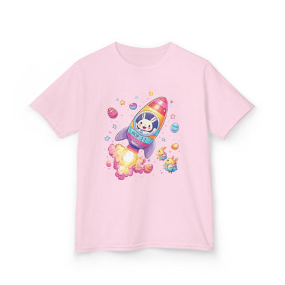 Easter Astronaut Bunny Kids T-Shirt - Cute Space Rocket Bunny with Colorful Eggs, Fun Spring Tee for Boys and Girls, Holiday Gift Idea