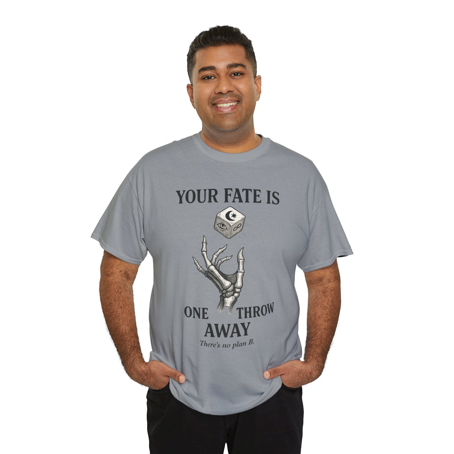 Your Fate Mens Heavy Cotton Tee, Skeleton Dice Graphic T-Shirt, Trendy Gift for Gamers, Gambling Tee, Unique Quote Apparel