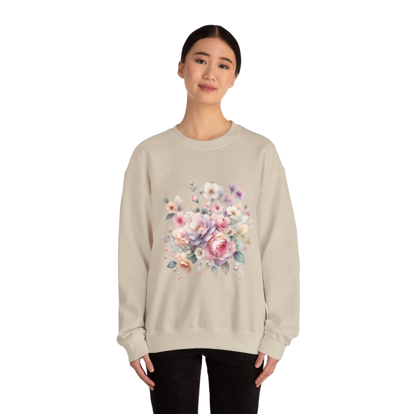 Floral Crewneck Sweatshirt, Cozy Floral Sweatshirt for Spring, Gift for Her, Women's Floral Top, Pastel Floral Sweatshirt