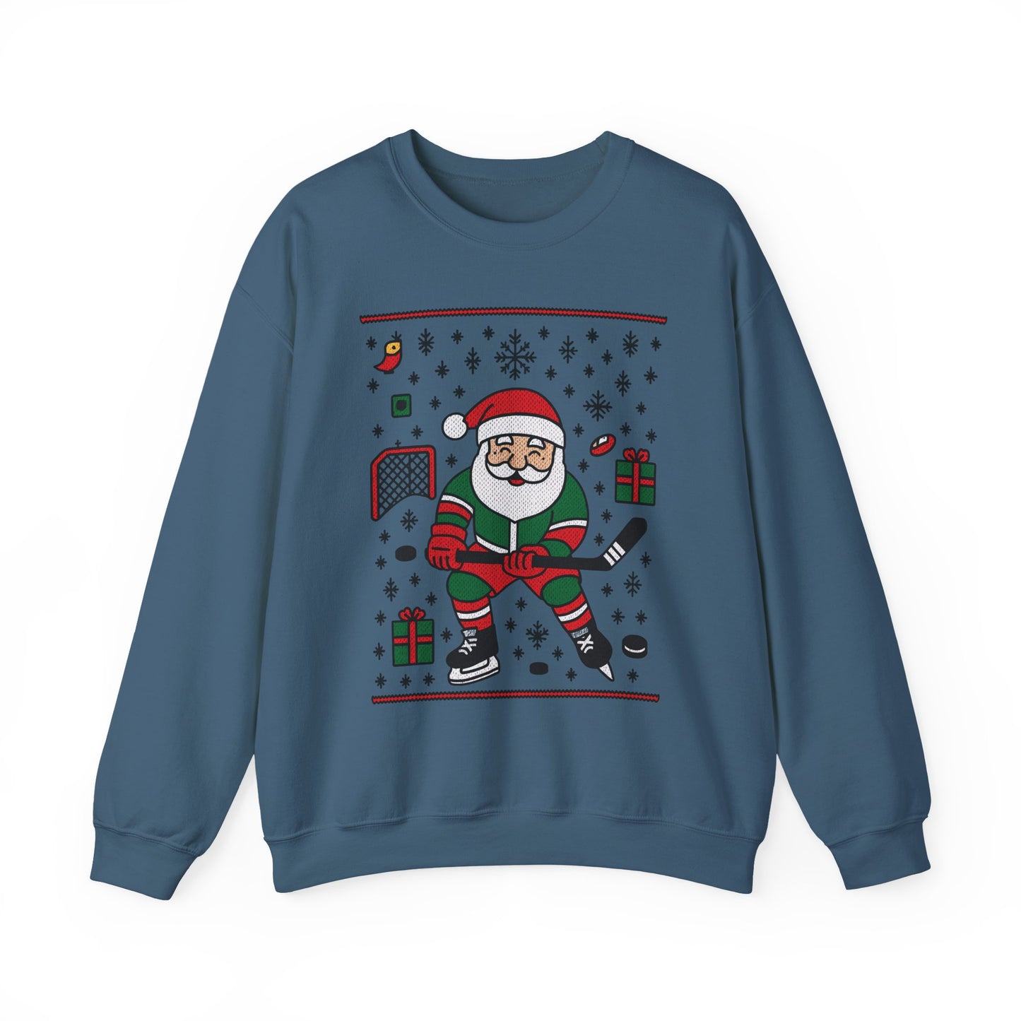 Hockey Santa Men's Christmas Sweatshirt, Funny Sports Holiday Jumper