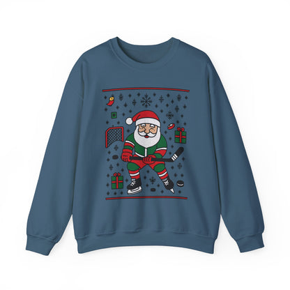 Hockey Santa Men's Christmas Sweatshirt, Funny Sports Holiday Jumper