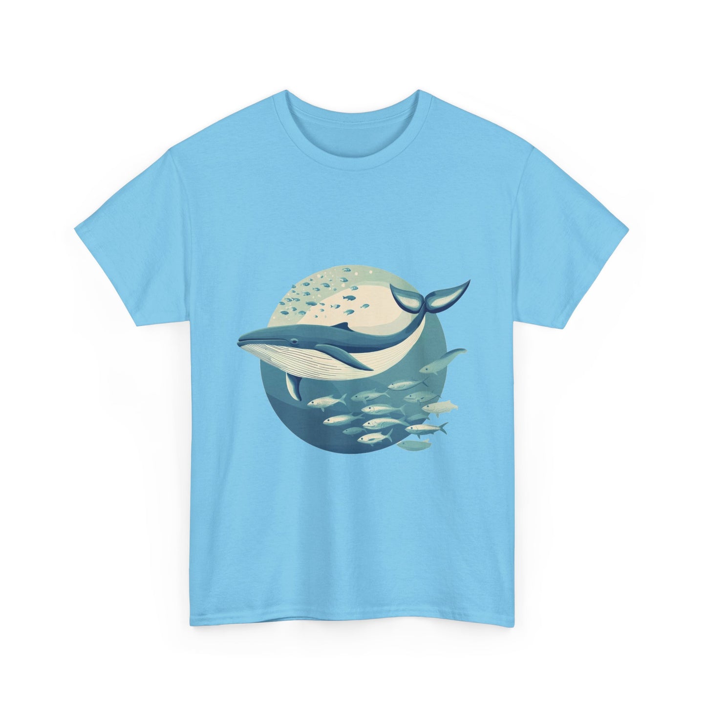 Whale and Fish Unisex Heavy Cotton Tee, Ocean Lover Shirt, Nature Tee, Sea Creature Gift, Casual Summer Top, Ocean Whale Graphic Tee