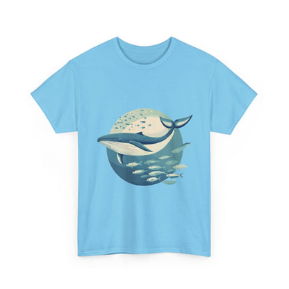 Whale and Fish Unisex Heavy Cotton Tee, Ocean Lover Shirt, Nature Tee, Sea Creature Gift, Casual Summer Top, Ocean Whale Graphic Tee