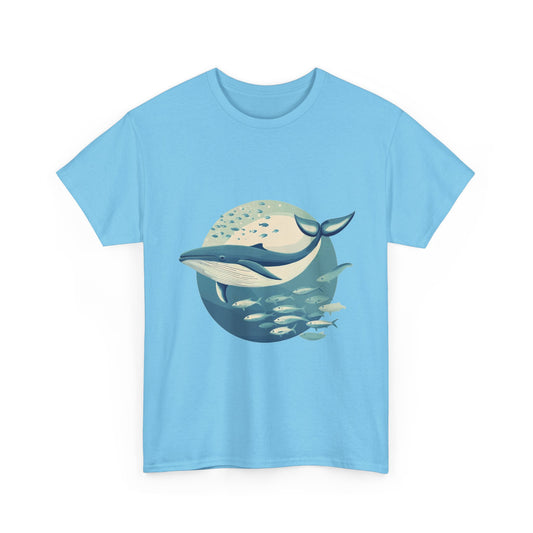 Whale and Fish Unisex Heavy Cotton Tee, Ocean Lover Shirt, Nature Tee, Sea Creature Gift, Casual Summer Top, Ocean Whale Graphic Tee