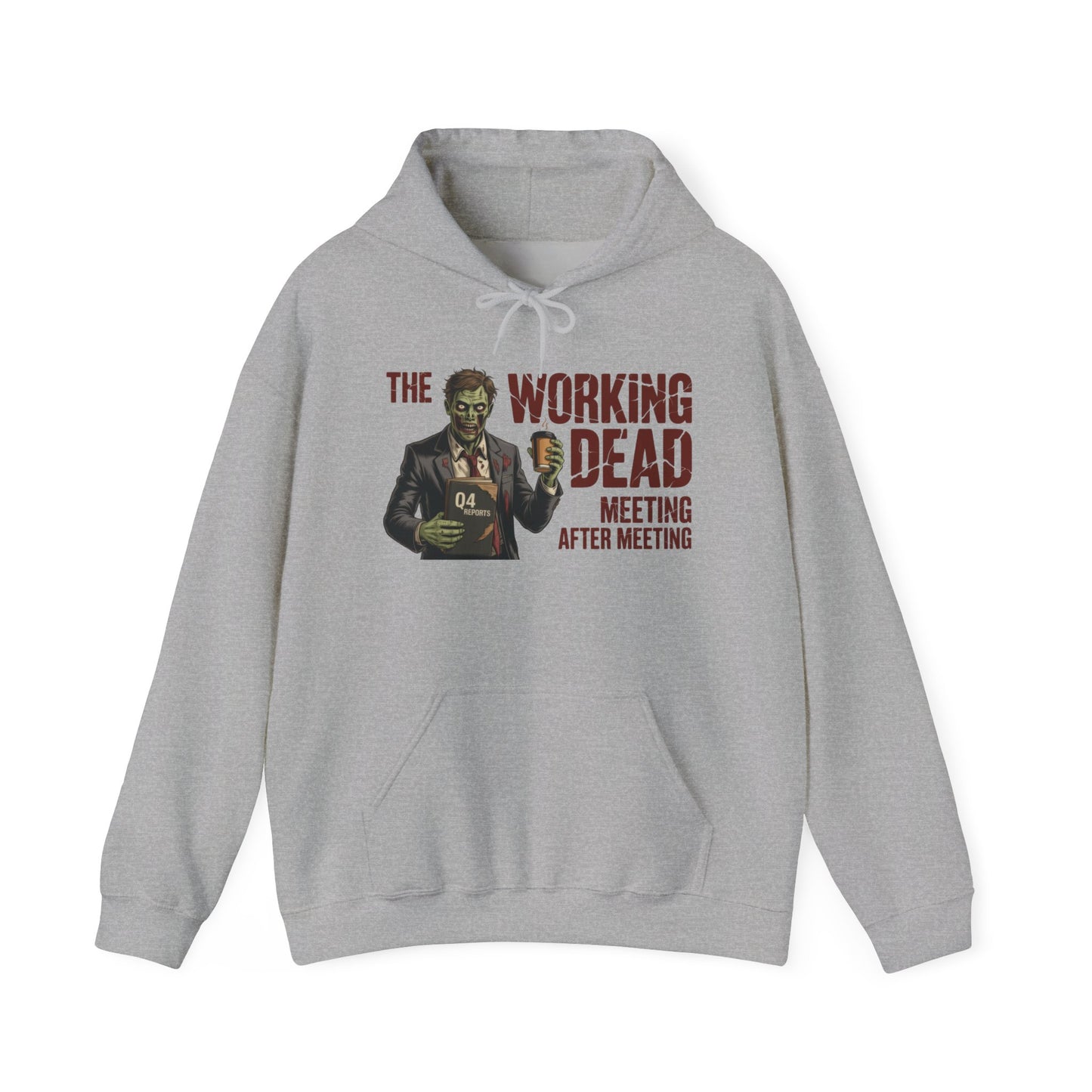 The Working Dead Men's Zombie Hoodie, Funny Office Meeting Sweatshirt, Men's Heavy Blend™ Hooded Sweatshirt, Halloween Work Humor Zombie top