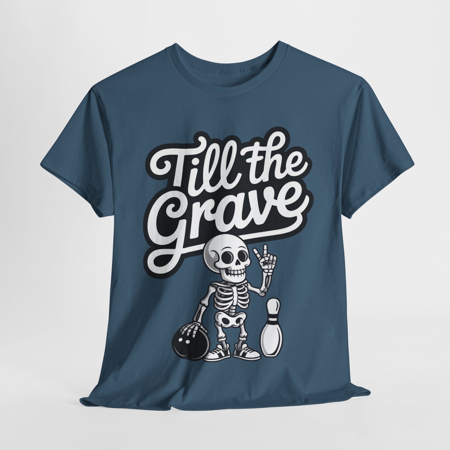 Skeleton Bowling Graphic Tee, Mens Heavy Cotton Tee, Funny Halloween Shirt, Gift for Bowlers, Retro Style Apparel, Casual Wear