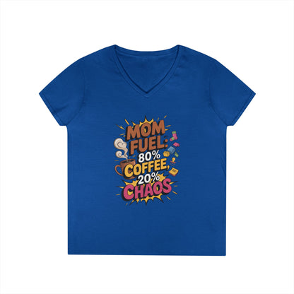 Mom Fuel V-Neck T-Shirt, Funny Gift for Moms, Coffee Lovers, Mother's Day, Everyday Humor, Tired Mom Life Tee, Coffee Loving Moms