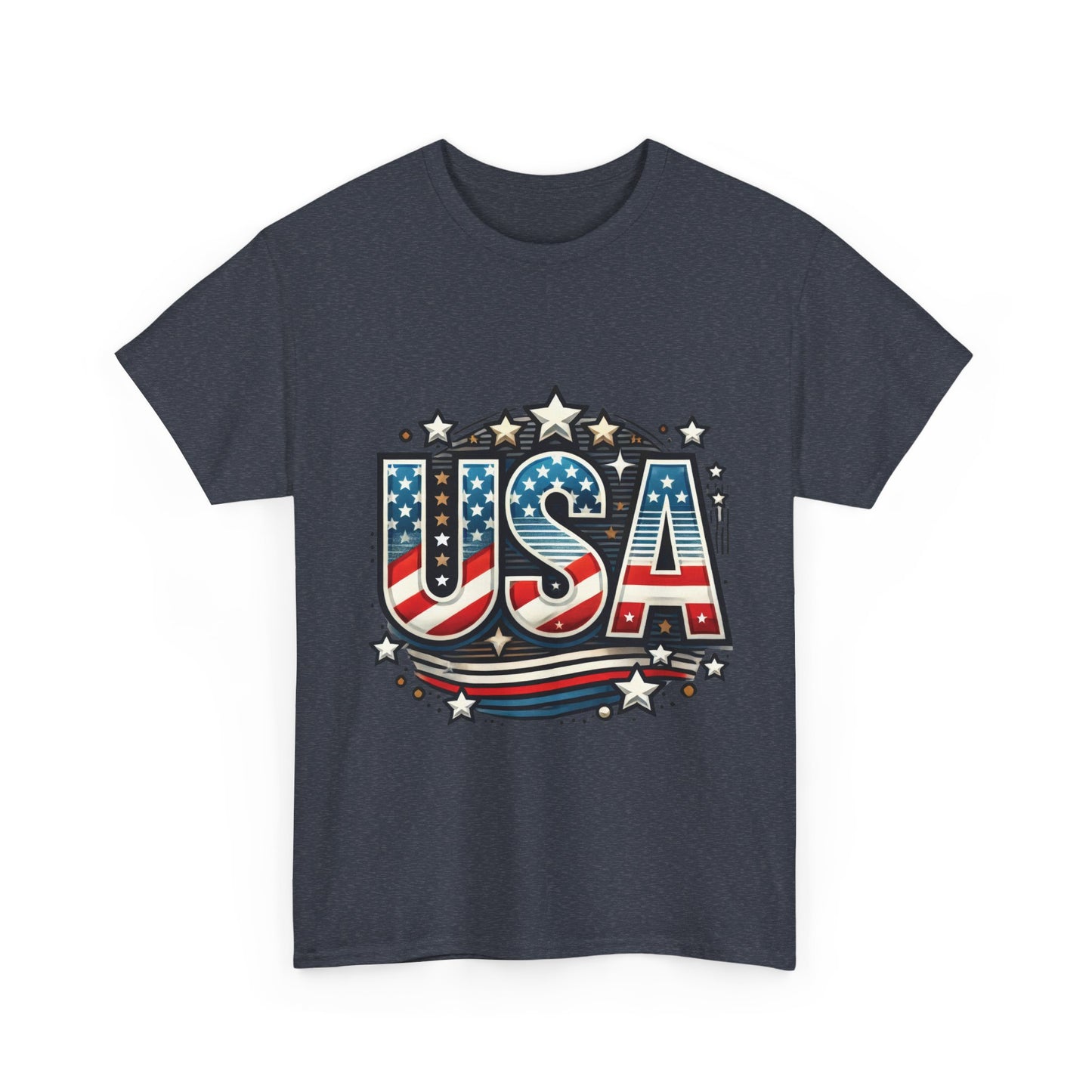 Patriotic USA T-Shirt, Unisex Heavy Cotton Tee for Independence Day, Memorial Day, 4th of July, Casual Wear, Gifts