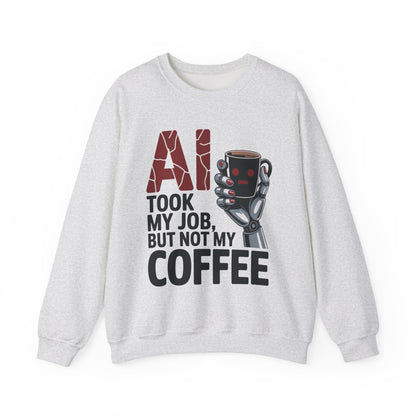 AI Coffee Sweatshirt, Funny Robot Humor Pullover, Geek Sarcastic Job Joke Top, Women's Heavy Blend™ Crewneck Sweatshirt