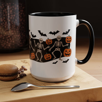 Dancing Skeletons Halloween Mug, Funny Spooky Pumpkin Coffee Cup, Cute Skeleton Dance Mug, Festive Fall Gift, Accent Coffee Mug (11, 15oz)