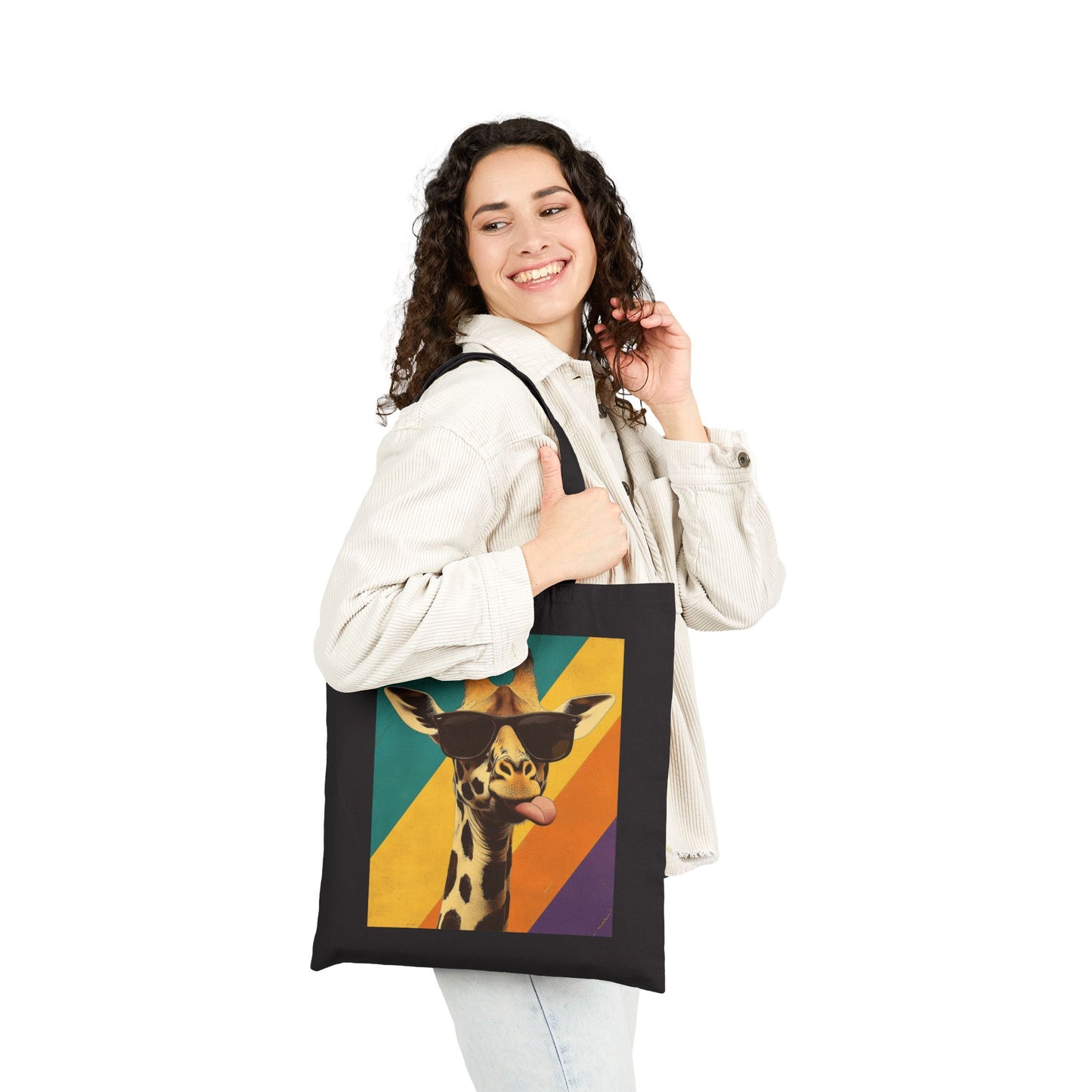 Funny Giraffe Tote Bag, Retro Pop Art Canvas Bag with Sunglasses & Attitude, Colorful Animal Print Tote, Quirky Gift for Cool People, Animal Lover Tote