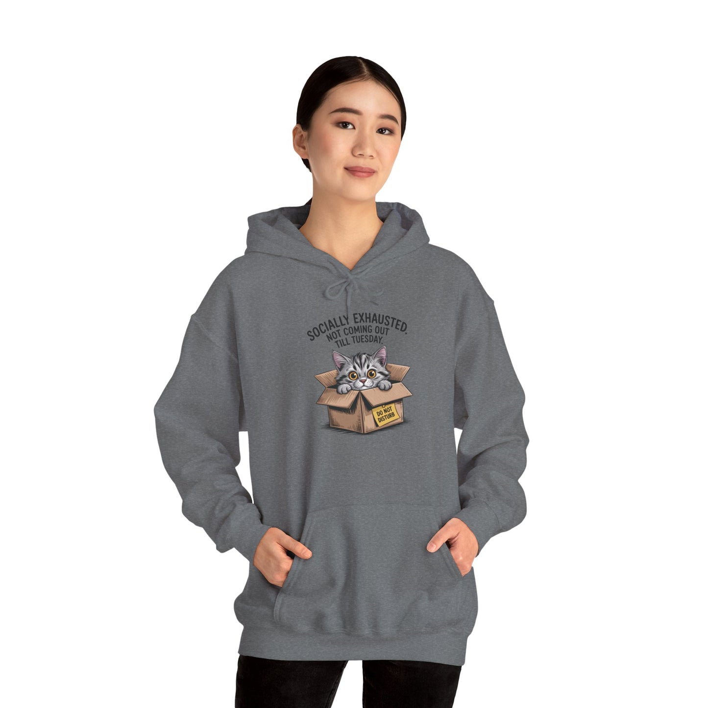 Socially Exhausted Cat Hoodie - Cozy Sweatshirt for Cat Lovers, Funny Gift, Casual Wear, Unique Animal Apparel, Perfect for Relaxing Days