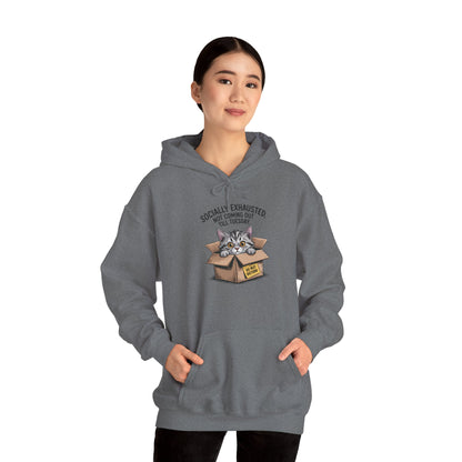 Socially Exhausted Cat Hoodie - Cozy Sweatshirt for Cat Lovers, Funny Gift, Casual Wear, Unique Animal Apparel, Perfect for Relaxing Days
