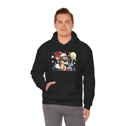 Cool Reindeer Christmas Hoodie, Funny Holiday Hot Cocoa Pullover for Men