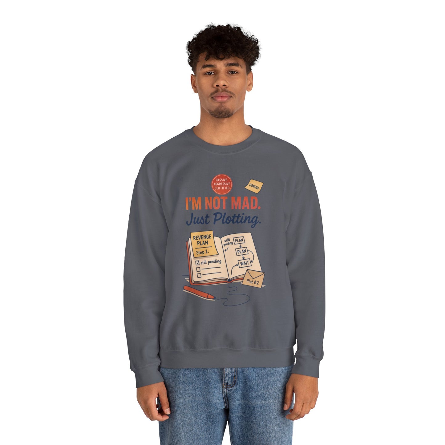 Funny Mens Revenge Sweatshirt, Im Not Mad Just Plotting, Passive Aggressive Sarcastic Crewneck for Him