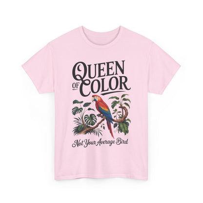Colorful Queen Womens Tee, Fun Graphic T-Shirt, Casual Wear, Gift for Bird Lovers, Trendy Summer Apparel