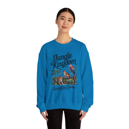 Jungle Kingdom Womens Sweatshirt, Cozy Jungle Crewneck, Nature Lover Gift, Wildlife Artwork, Eco-Conscious Apparel, Animal Enthusiast Clothing