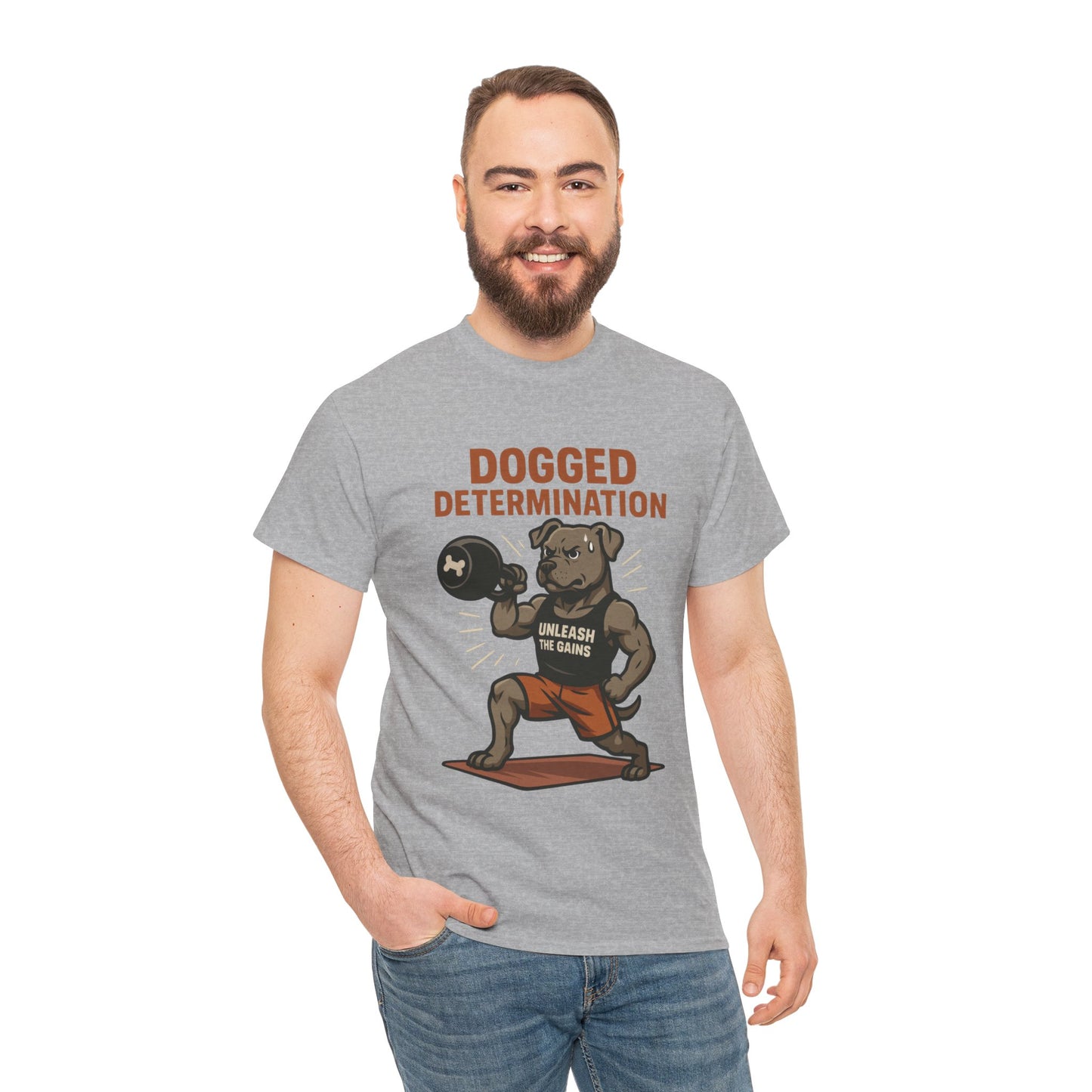 Funny Gym Dog T-Shirt for Men, Workout Bulldog Graphic Tee, Fitness Motivation Shirt, Dog Lover Gift, Dogged Determination Gym Tee