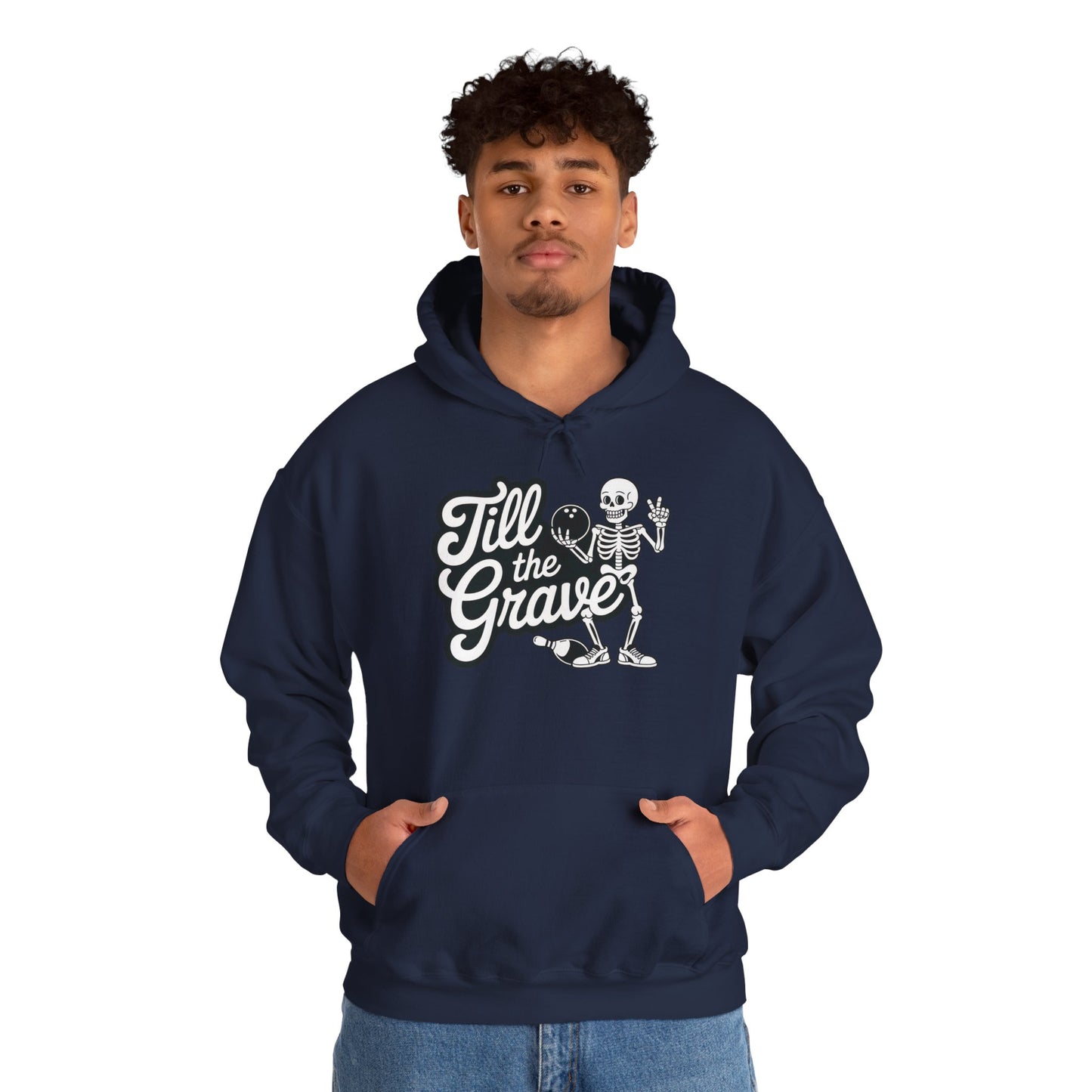 Funny Skeleton Bowling Mens Hoodie, Halloween Apparel, Funny Skeleton Bowling Shirt, Casual Mens Crewneck, Cool Bowler Skull Hoodie