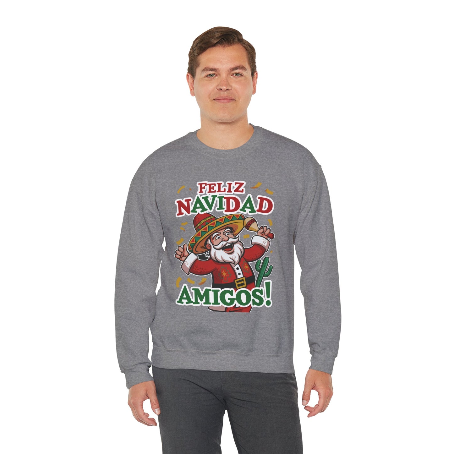 Feliz Navidad Amigos Sweatshirt, Funny Mexican Santa Christmas Jumper, Latin Holiday Fiesta Pullover