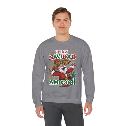 Feliz Navidad Amigos Sweatshirt, Funny Mexican Santa Christmas Jumper, Latin Holiday Fiesta Pullover