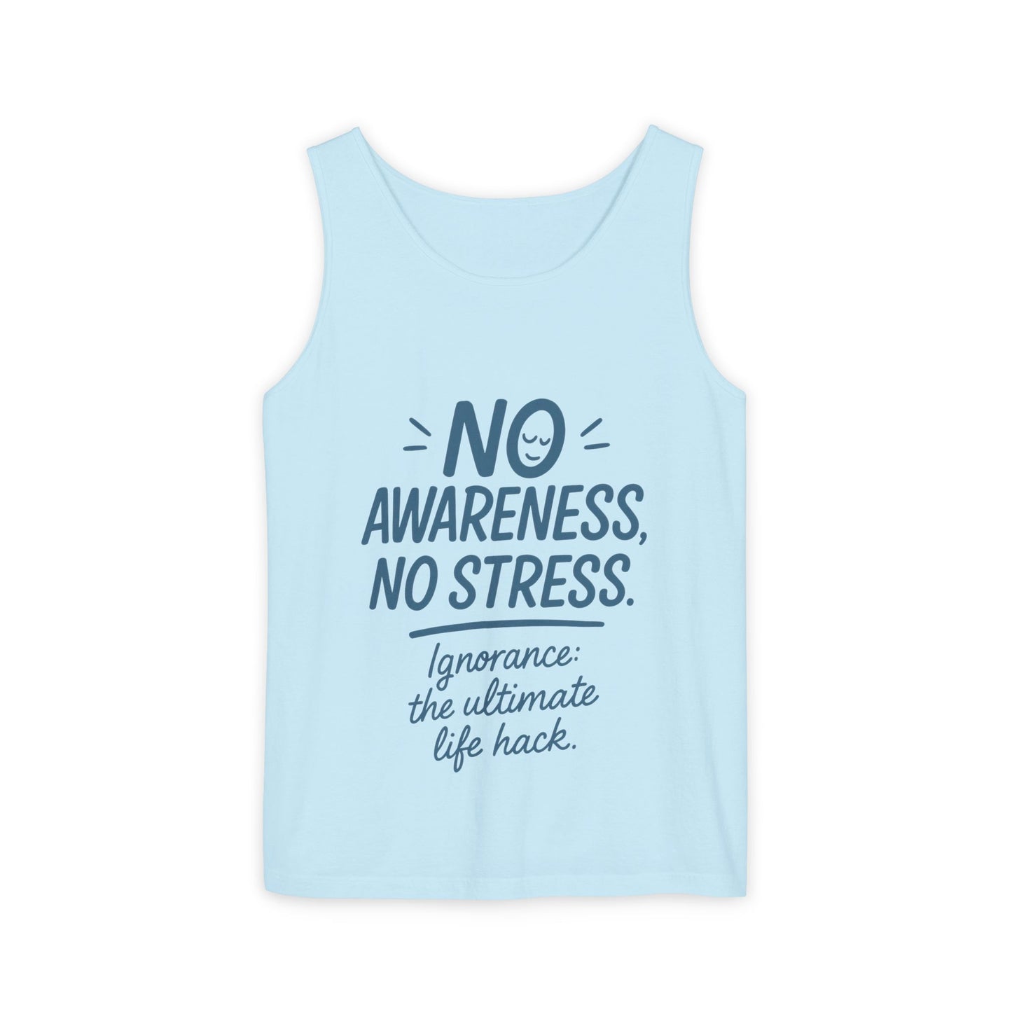 Womens No Awareness Racerback Tank Top, Funny No Stress Quote, Ignorance Life Hack, Workout Sleeveless Shirt, Motivational Shirt, Yoga