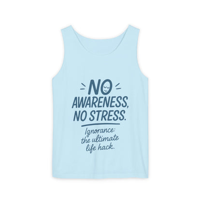 Womens No Awareness Racerback Tank Top, Funny No Stress Quote, Ignorance Life Hack, Workout Sleeveless Shirt, Motivational Shirt, Yoga