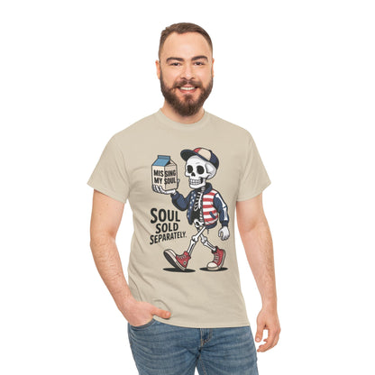 Funny Skeleton T-Shirt Soul Sold Separately Graphic Tee, Missing Soul Cartoon Shirt, Gothic Streetwear, Halloween Gift Tee