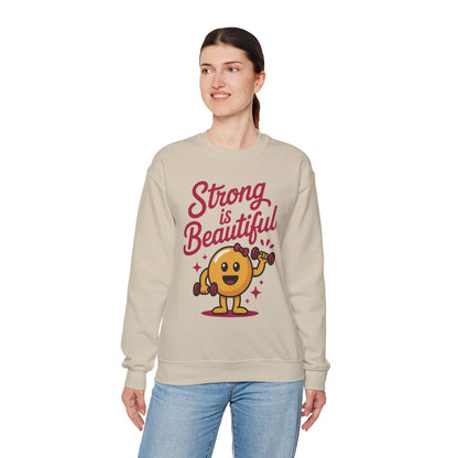 Strong is Beautiful Womens Crewneck Sweatshirt, Cute Fitness Graphic Pullover, Gym and Workout Motivation Sweater, Gift for Fitness Lovers