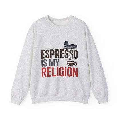 Mens Heavy Blend™ Crewneck Sweatshirt, Espresso Is My Religion Coffee Rome Mens Sweatshirt, Barista Gift, Coffee Lover Gift