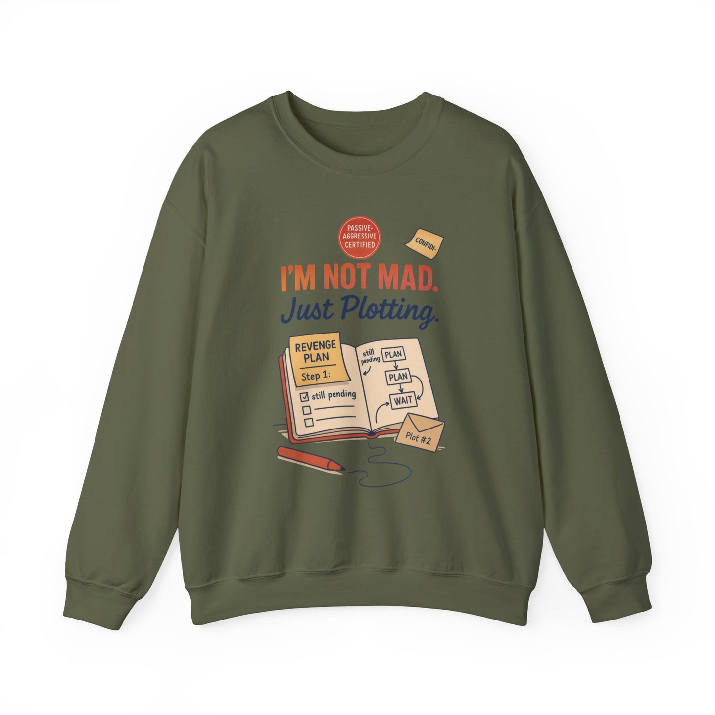 Funny Mens Revenge Sweatshirt, Im Not Mad Just Plotting, Passive Aggressive Sarcastic Crewneck for Him