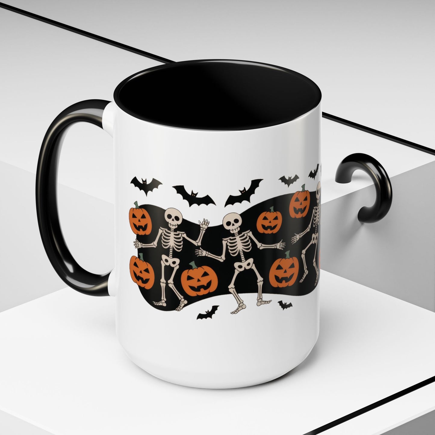 Dancing Skeletons Halloween Mug, Funny Spooky Pumpkin Coffee Cup, Cute Skeleton Dance Mug, Festive Fall Gift, Accent Coffee Mug (11, 15oz)