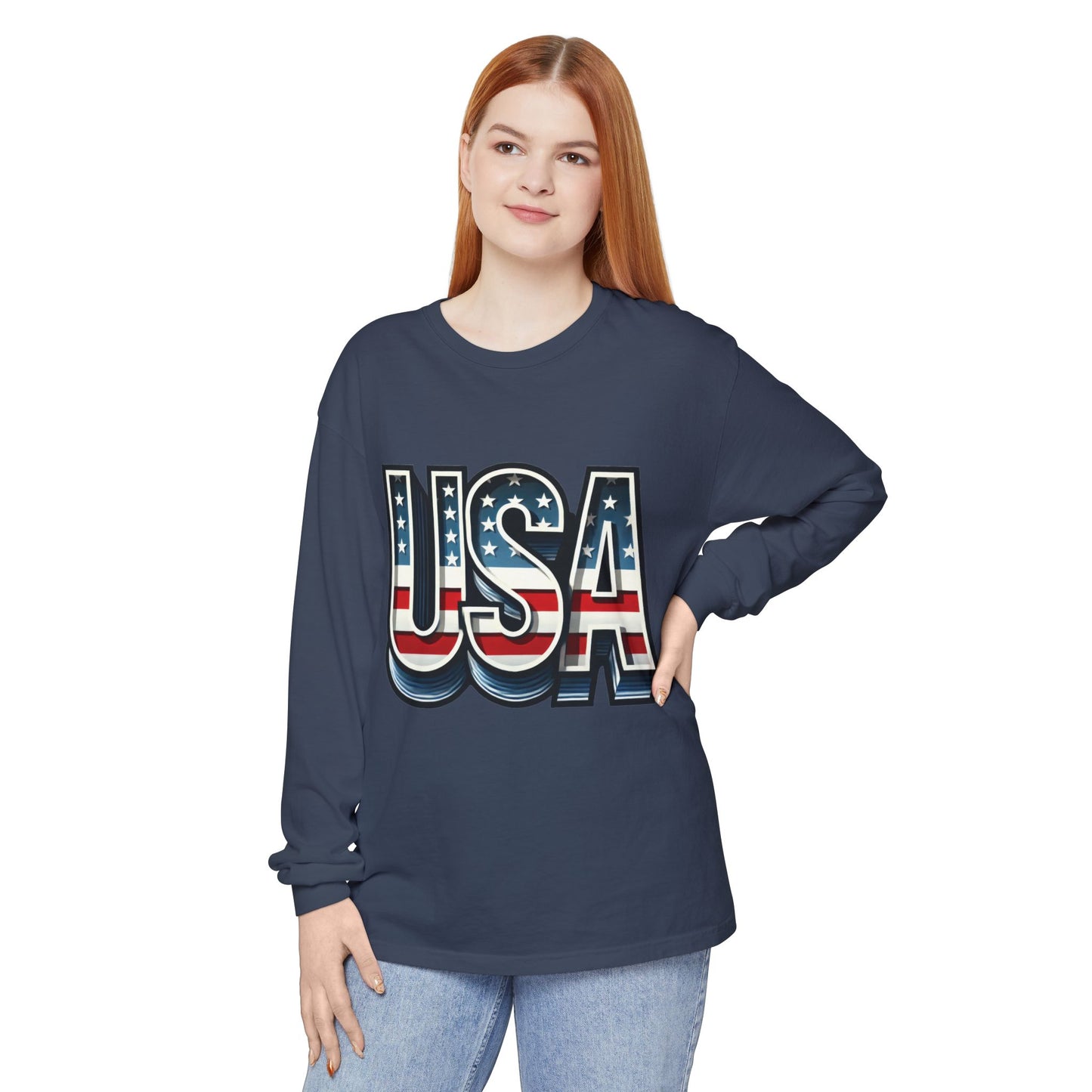 Patriotic Long Sleeve  Unisex  T-Shirt, USA Design, Unisex Tee for Independence Day, Memorial Day, Family Celebrations, Casual Wear