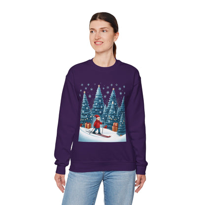 Womens Christmas Skiing Sweatshirt, Cozy Winter Holiday Pullover, Women's Heavy Blend™ Crewneck Sweatshirt