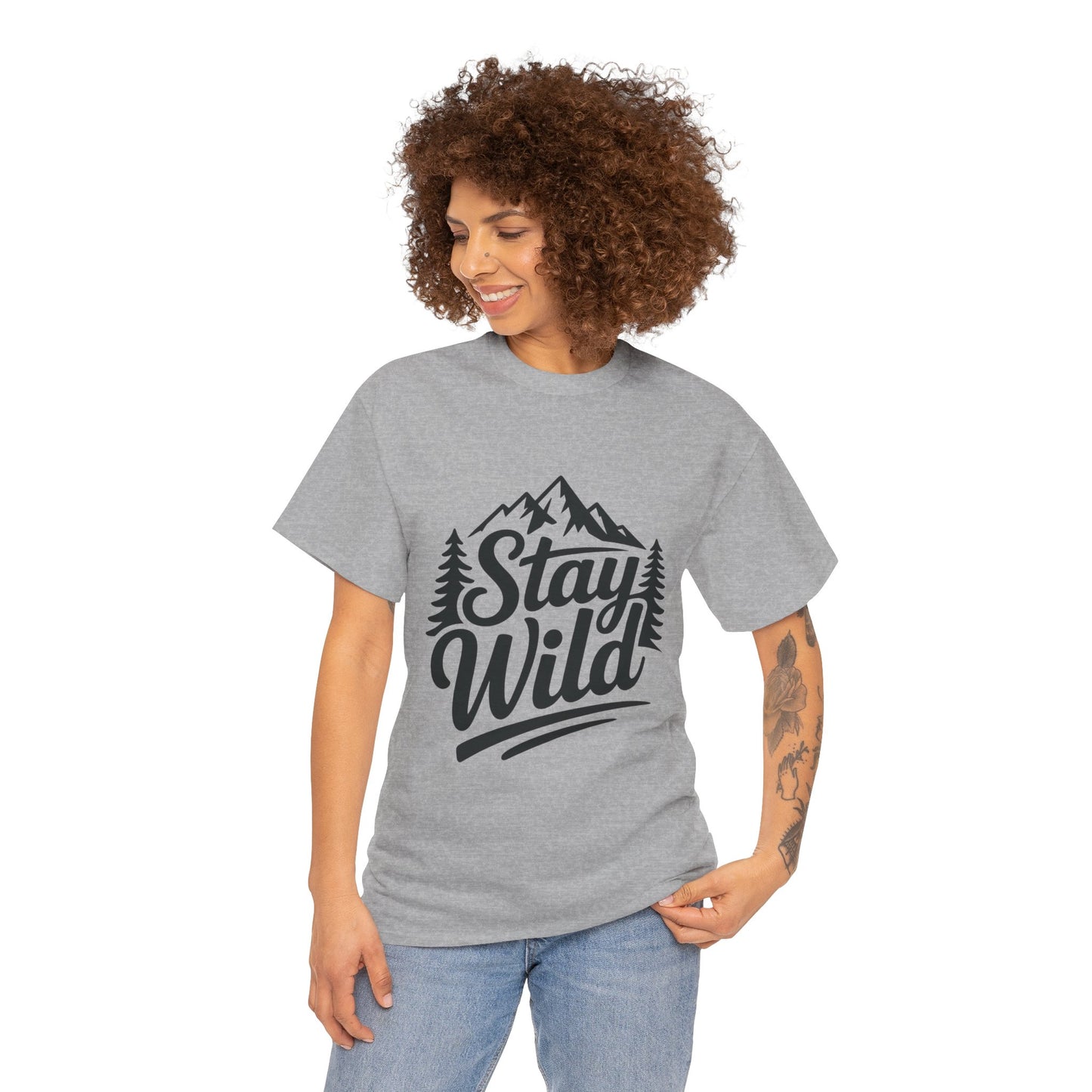 Stay Wild Adventure Tee, Unisex Heavy Cotton Tee for Nature Lovers, Camping, Hiking, Gifts for Outdoorsy Friends, Nature Graphic Tee