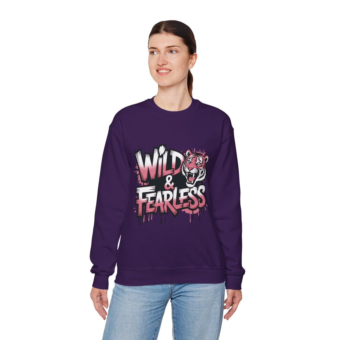 Women's Sweatshirt Wild & Fearless, Tiger Graffiti Graphic Pullover, Bold Urban Streetwear Top