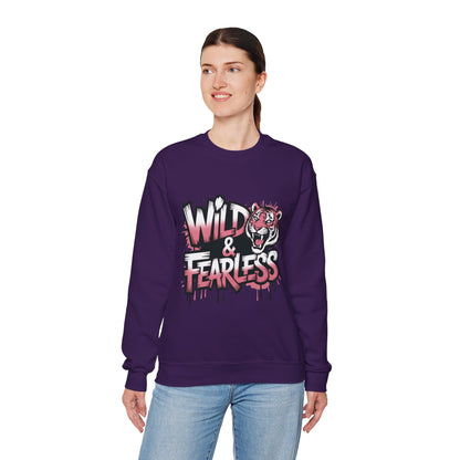Women's Sweatshirt Wild & Fearless, Tiger Graffiti Graphic Pullover, Bold Urban Streetwear Top