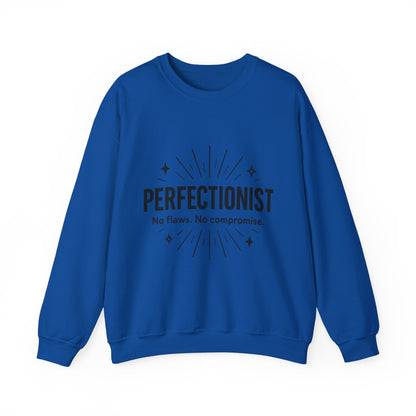Men's Perfectionist Sweatshirt, Bold No Flaws No Compromise Design, Clean Look Funny Gift for Him, Minimal Black Graphic Pullover