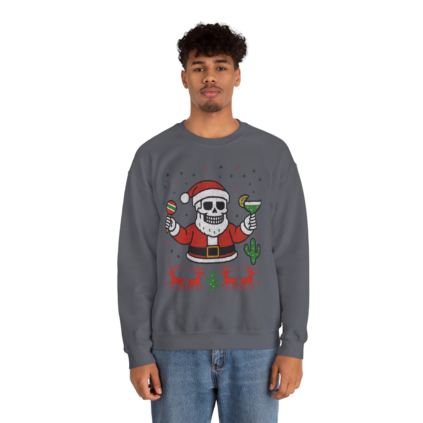 Skeleton Santa Ugly Christmas Sweatshirt for Men, Funny Margarita Holiday Jumper