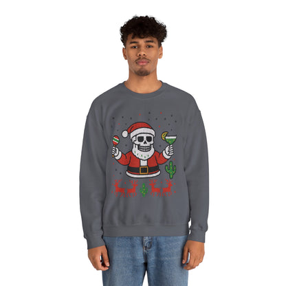 Skeleton Santa Ugly Christmas Sweatshirt for Men, Funny Margarita Holiday Jumper
