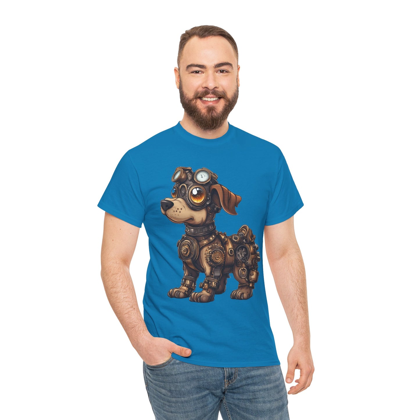 Cyberpunk Pup Design Mens Tee, Steampunk Dog Tee, Dog Lover Gift, Vintage Style, Fun Graphic Tee, Quirky Pet Apparel
