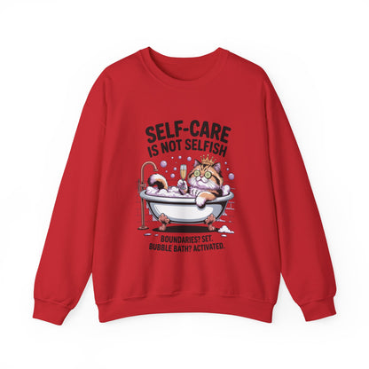 Womens Crewneck Sweatshirt, Self-Care Cat Shirt, Funny Cat Tee, Relaxing Kitty Graphic, Self Care Is Not Selfish Womens Sweatshirt